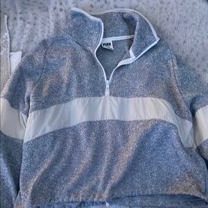 Gray and White Quarter-Zip Pullover